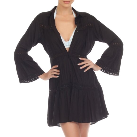 NWT Raviya Women's Lace-Inset Button-Front Dress Cover-Up Size M-L $60 LLL499 - Picture 1 of 1